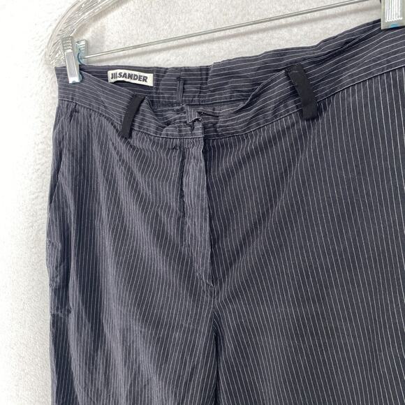 JIL SANDER Pants Womens 40 Trousers Striped Straight Leg Cropped Cotton Black - Picture 5 of 12